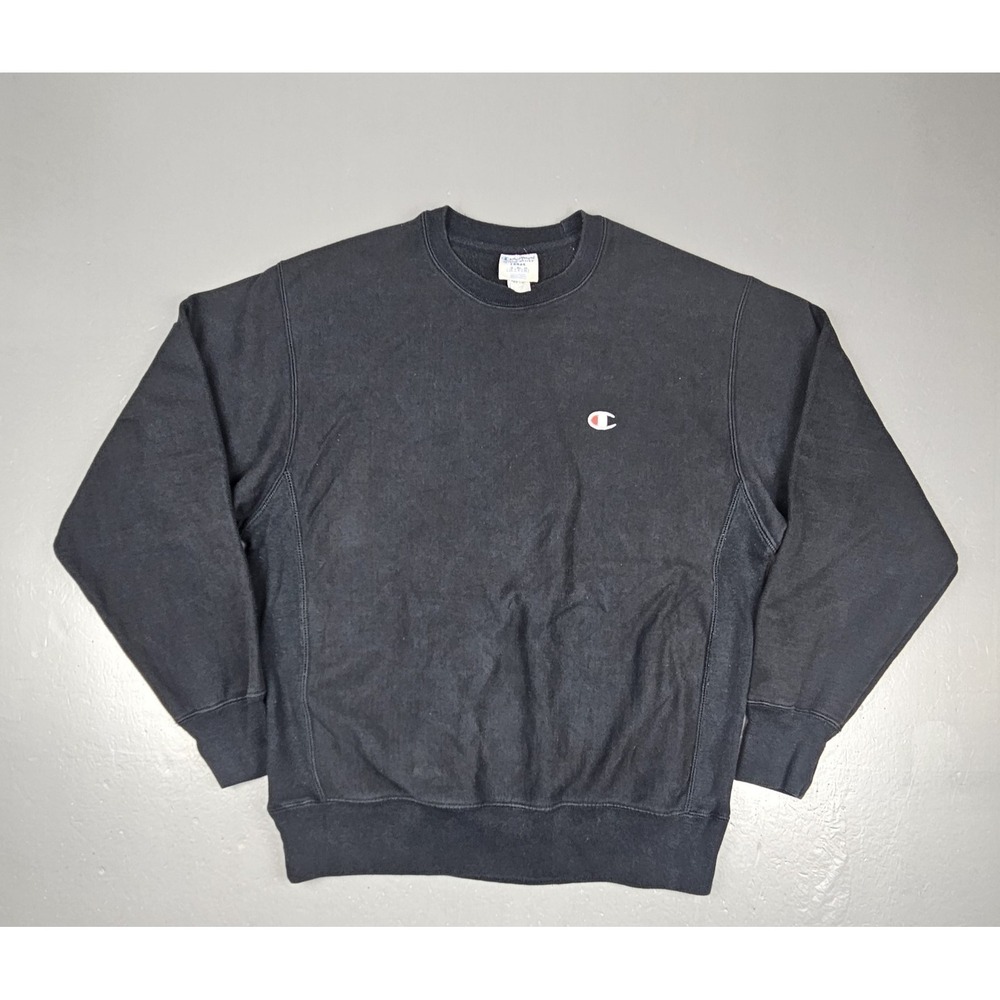 Champion Sweatshirt Mens Large Vintage 90s Reverse‎ Weave Black Heavy Crewneck